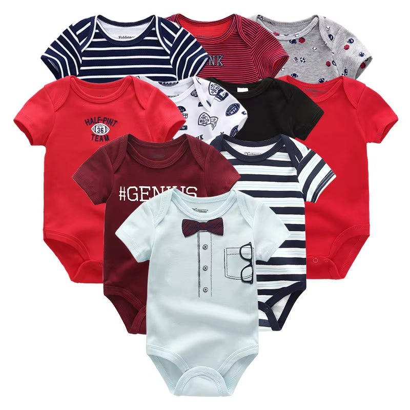 10PCS Newborn Baby Girl Clothes Cotton Short Sleeve Jumpsuit 0-12M Unisex Baby Boy Clothes Cartoon Print Solid Ropa Bebe