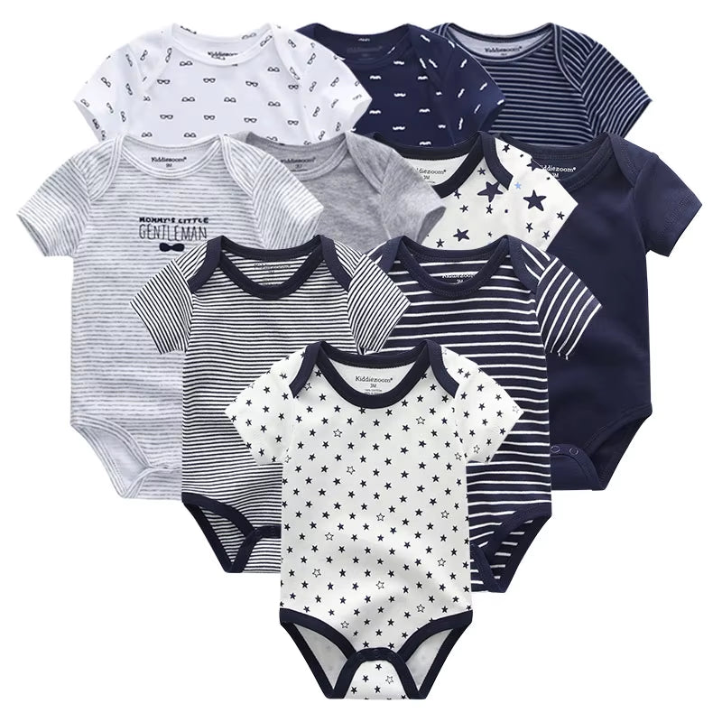 10PCS Newborn Baby Girl Clothes Cotton Short Sleeve Jumpsuit 0-12M Unisex Baby Boy Clothes Cartoon Print Solid Ropa Bebe