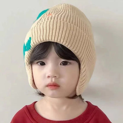 Winter Warm Baby Ear Protection Hat 3D Dinosaur Kids Earmuffs Cap Cartoon Toddler Woolen Knitted Hats 2-6 Years Children Beanies